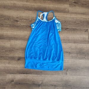 lululemon athletica Blue Tank with White Floral Detail